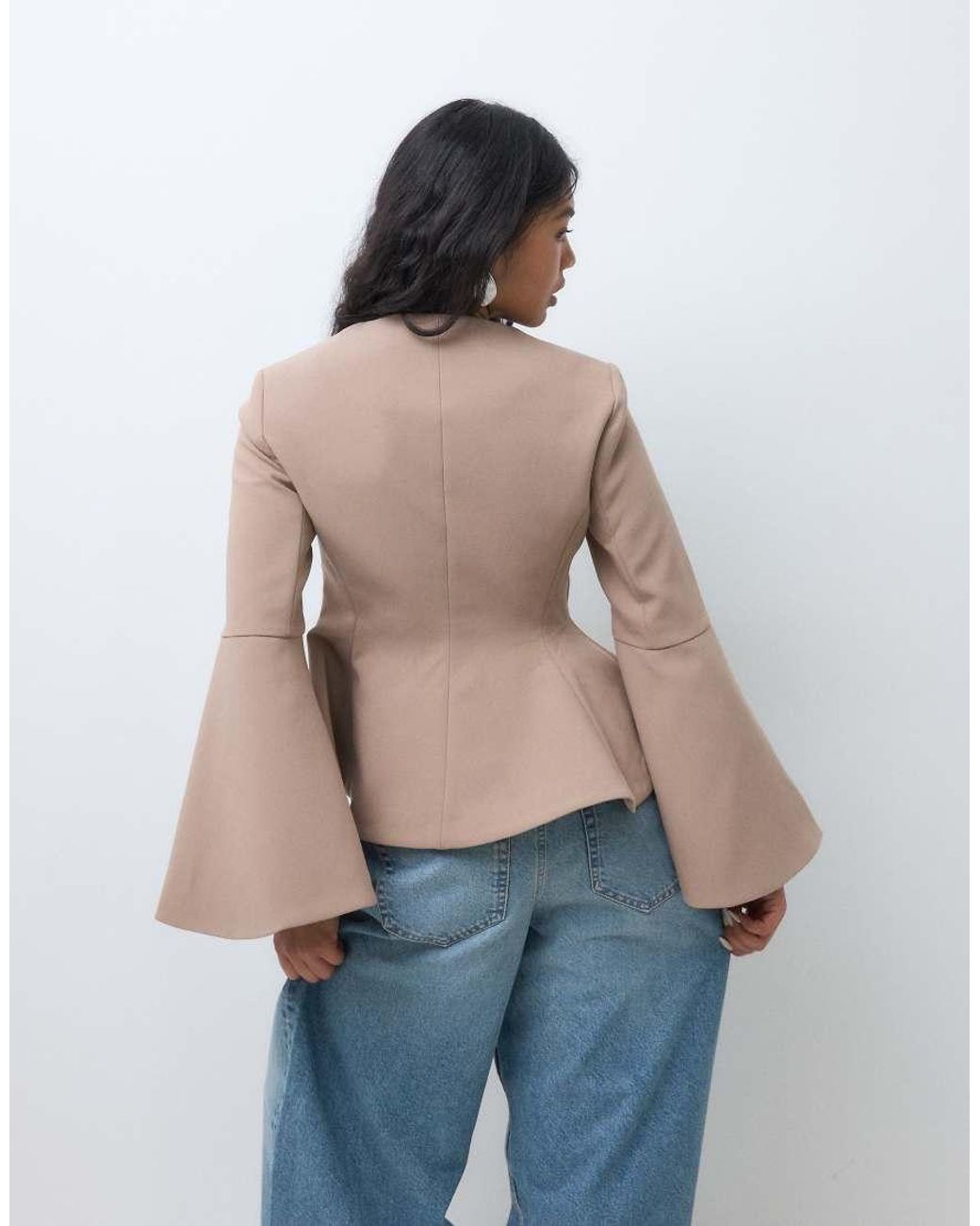 Miss Selfridge Natural Cinched Peplum Blazer With Flute Sleeve