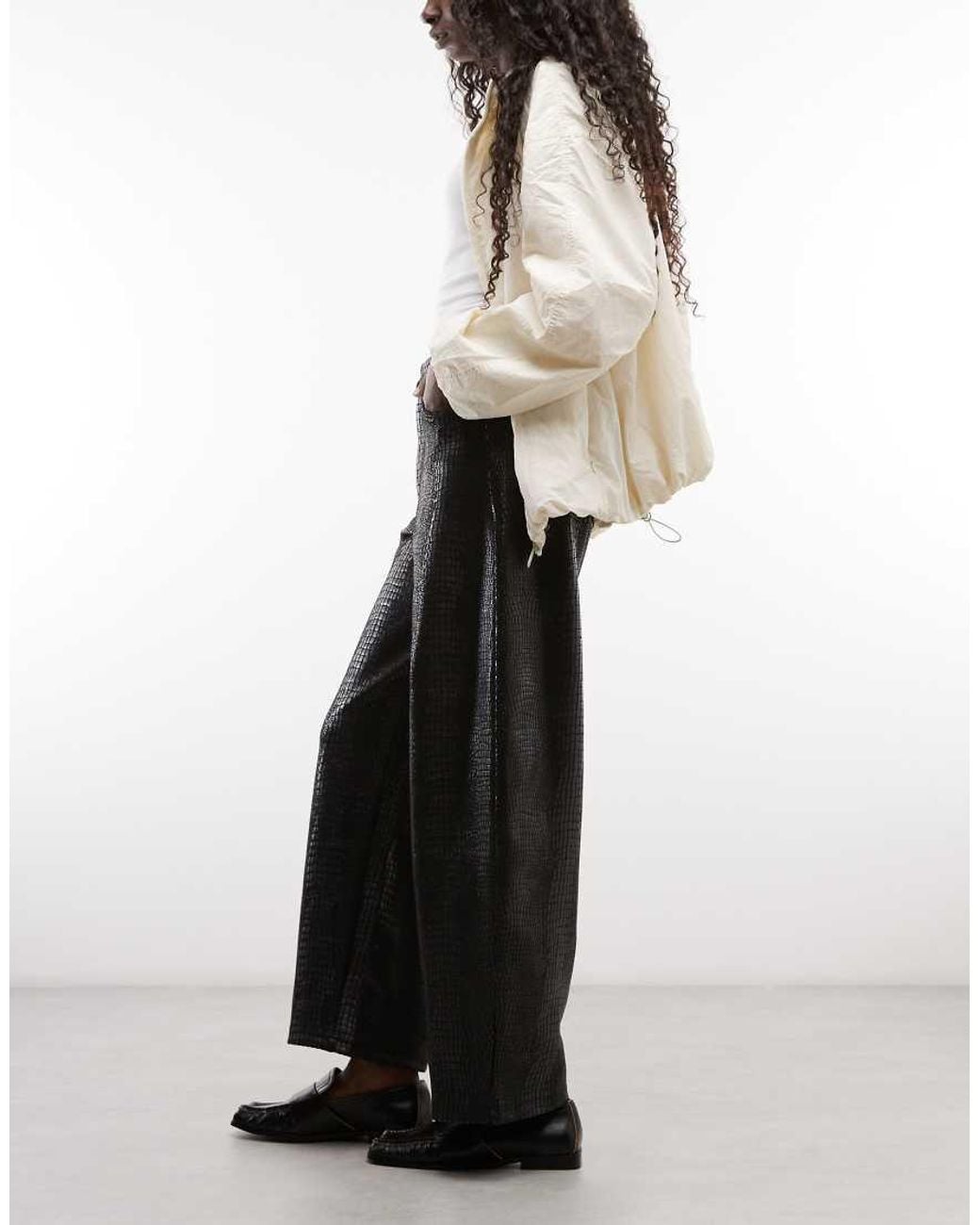 ASOS Black Leather Look Croc Effect Barrel Pants