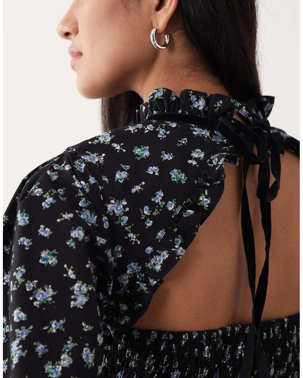 ASOS Black Long Sleeve Smocked Top With Open Back