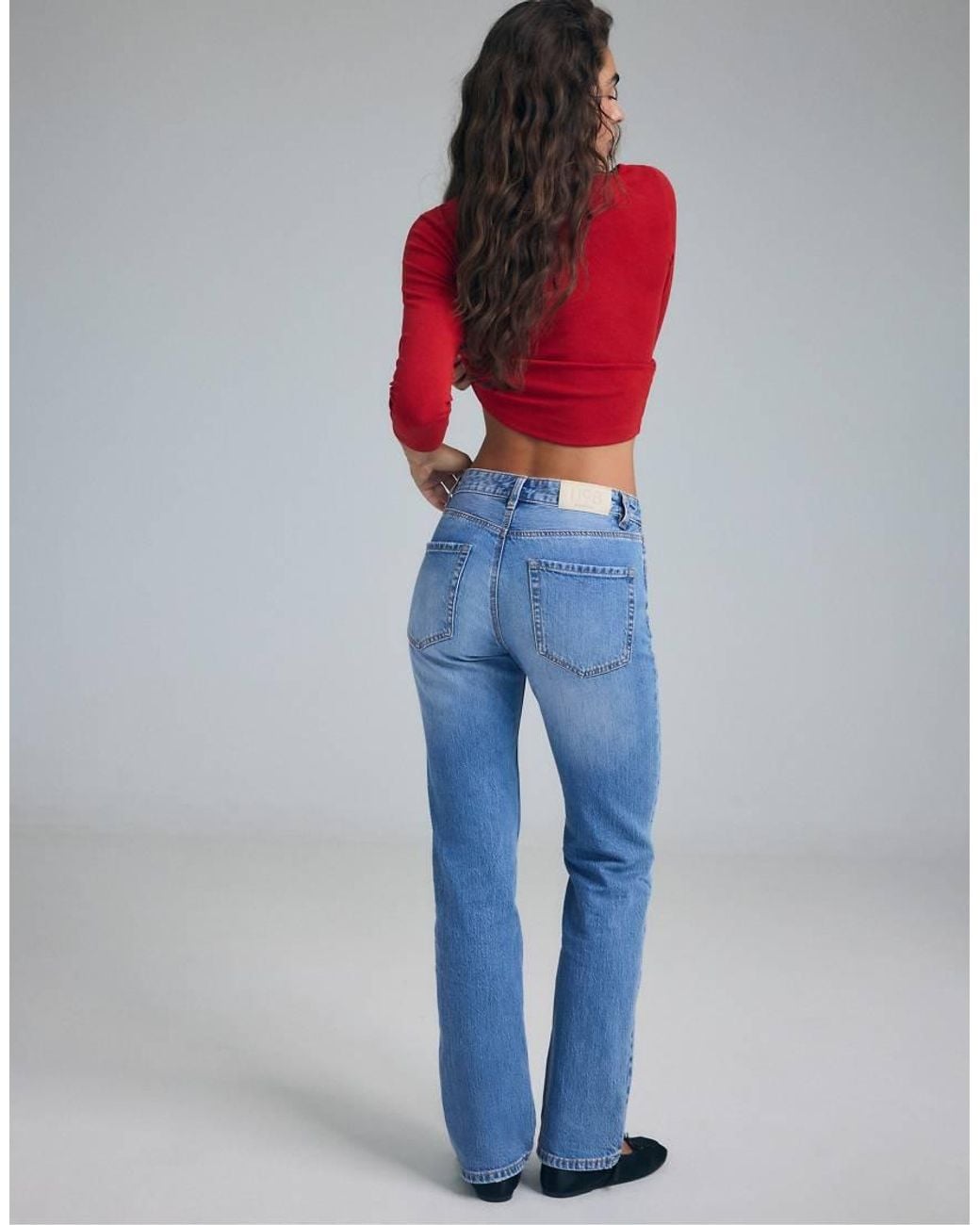 Stradivarius Red D98 Vintage Effect Straight-leg Jeans