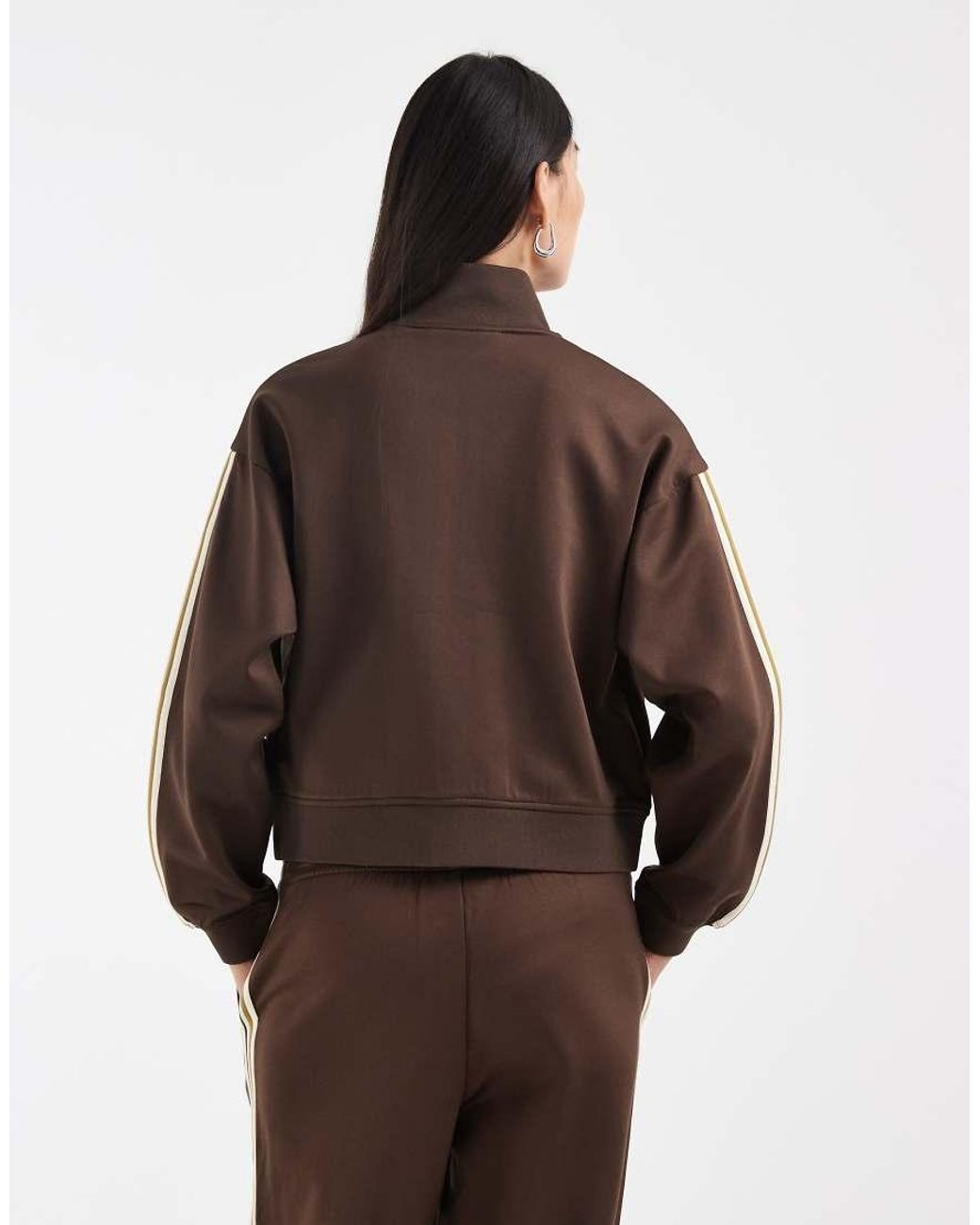JJXX Brown Zip Up Jacket With Striped Detail