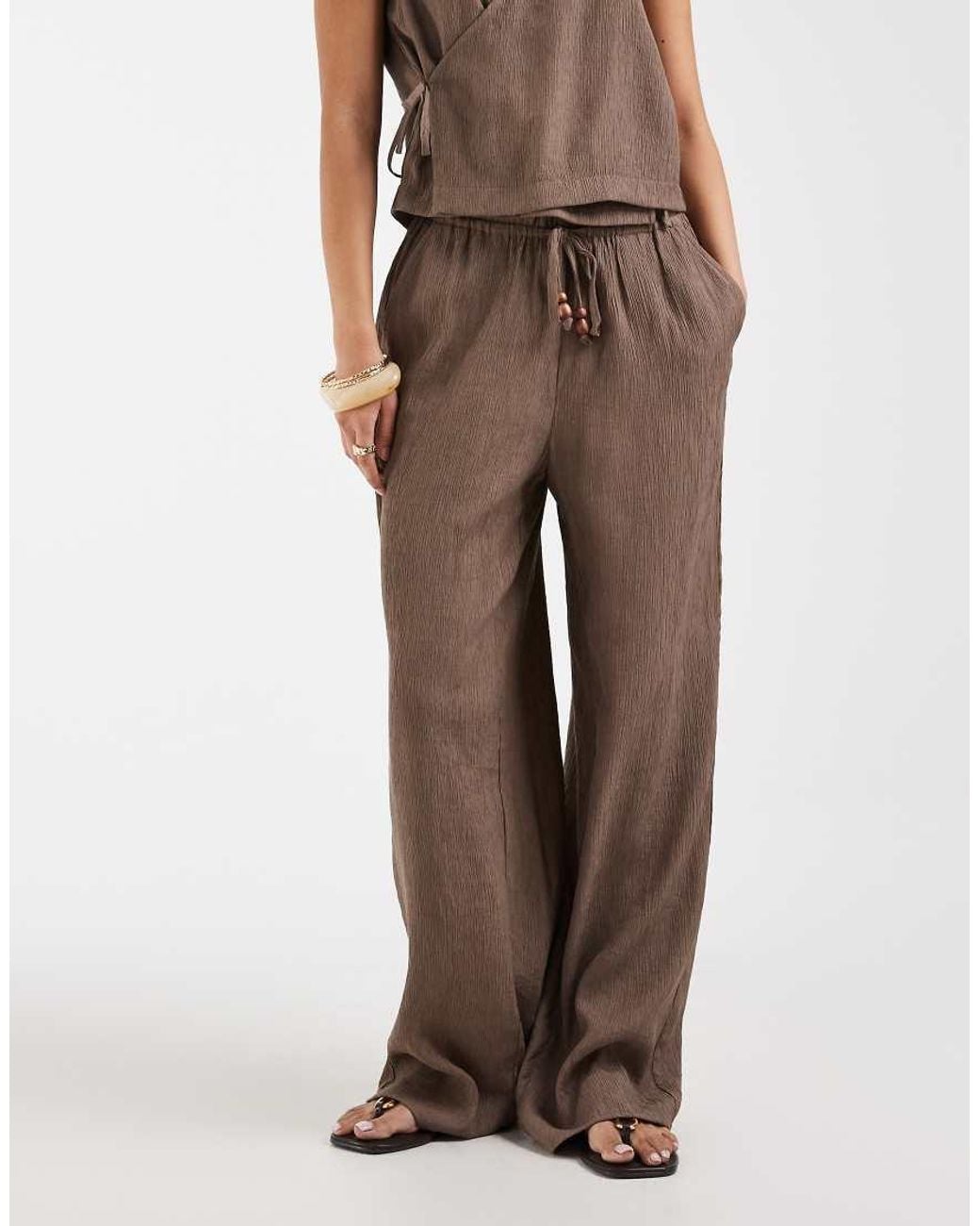 ONLY Natural Tie Detail Wide Leg Trousers Co-ord