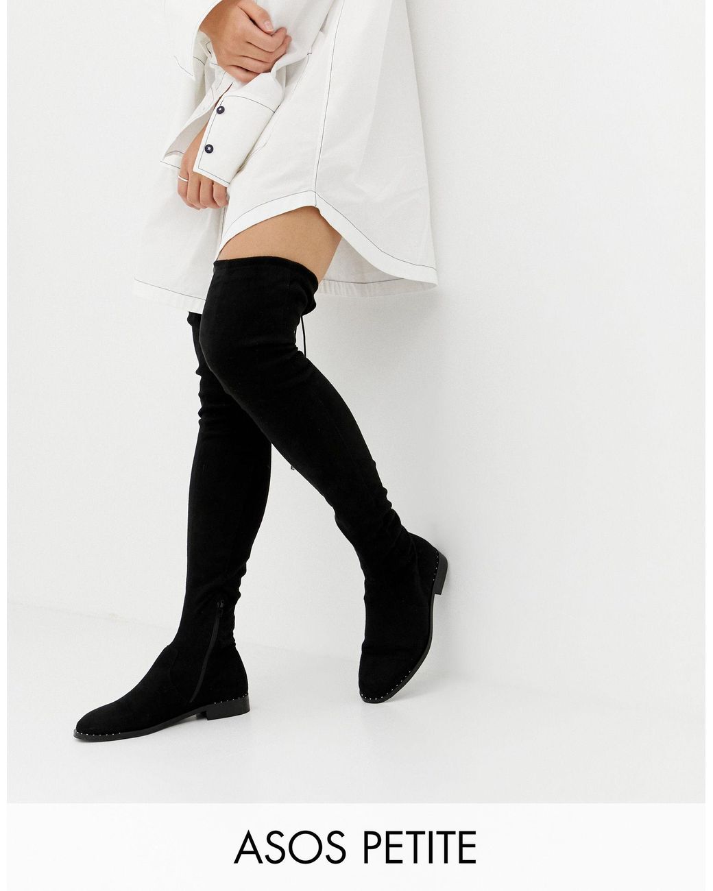 ASOS Petite Kaska Flat Studded Thigh High Boots in White Lyst