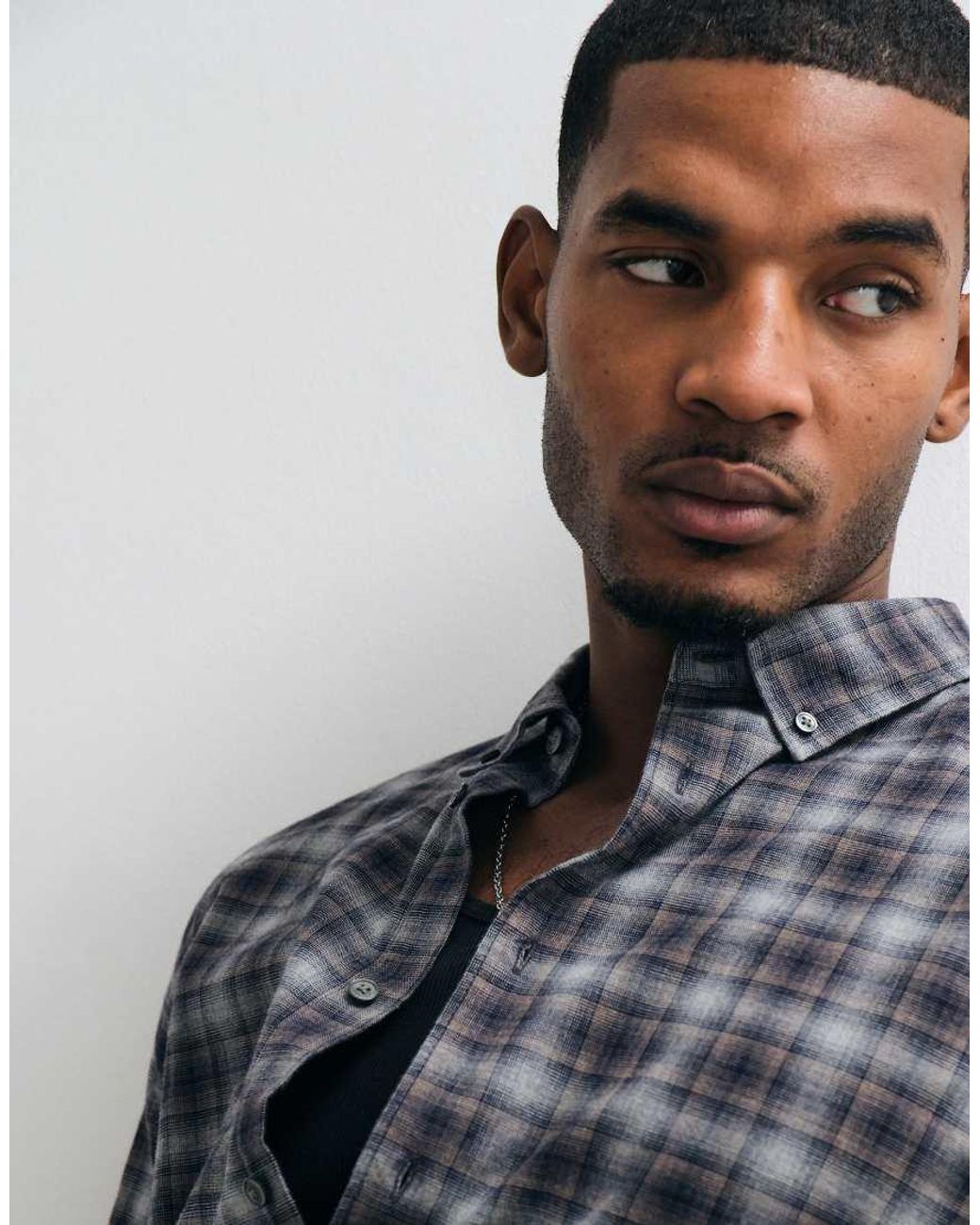 SELECTED Gray Long Sleeve Check Shirt for men