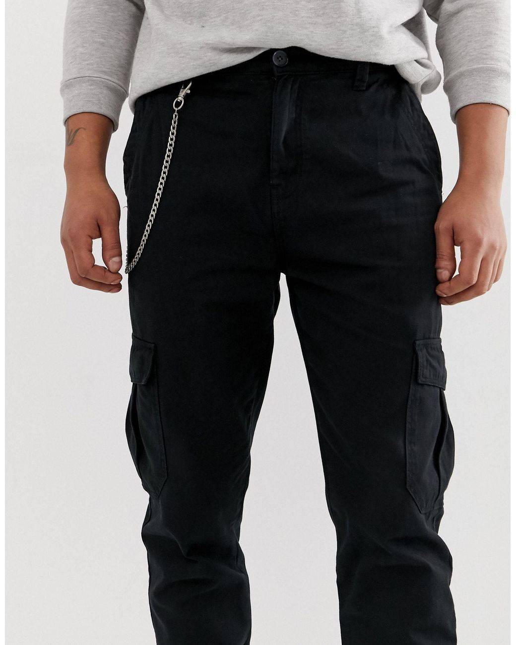 Styli Trousers and Pants  Buy Styli Black Chain Detail Cuffed Core Jogger  with Cargo Pockets 34 Online  Nykaa Fashion