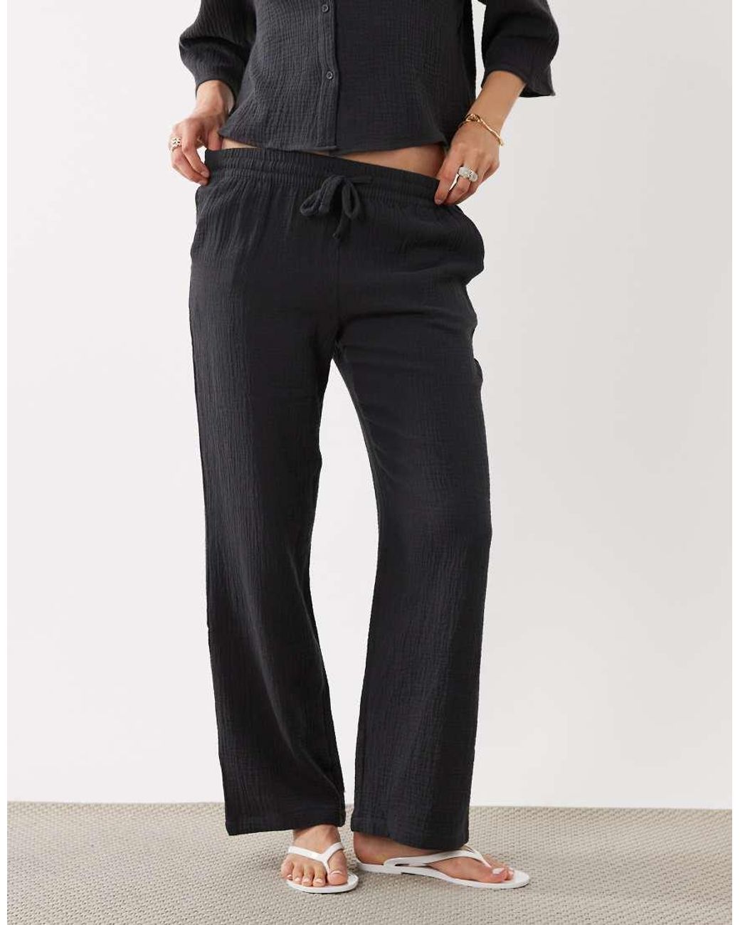 Jdy Black Wide Leg Cheesecloth Trousers Co-ord
