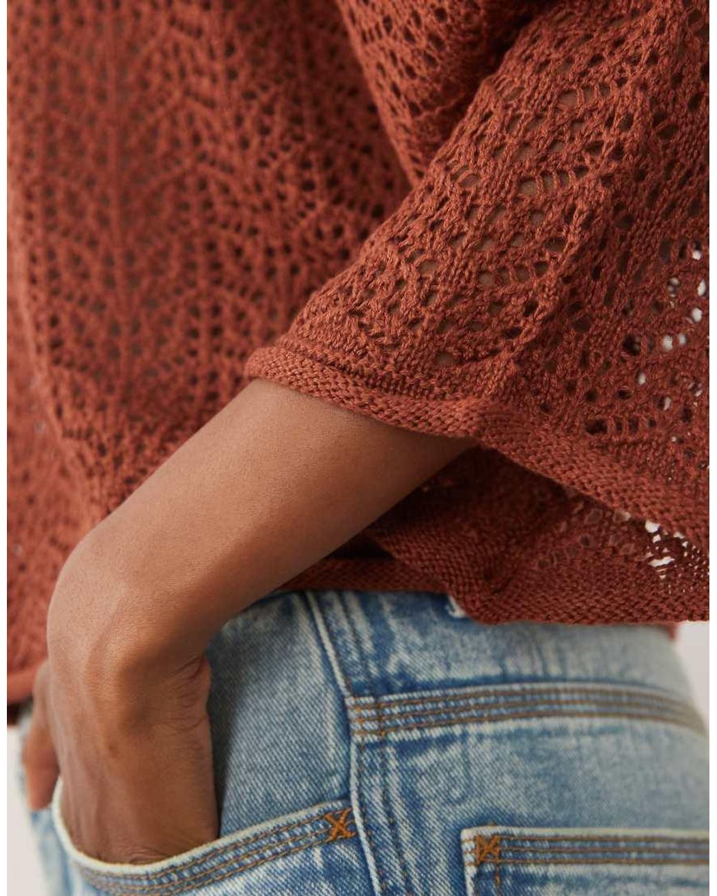 Jdy Red Boatneck Crochet Top