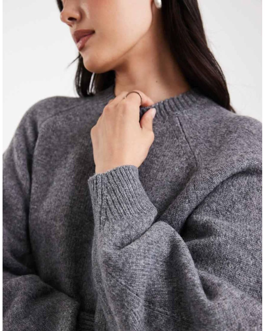 ASOS Gray Crew Neck Jumper With Raglan Detail