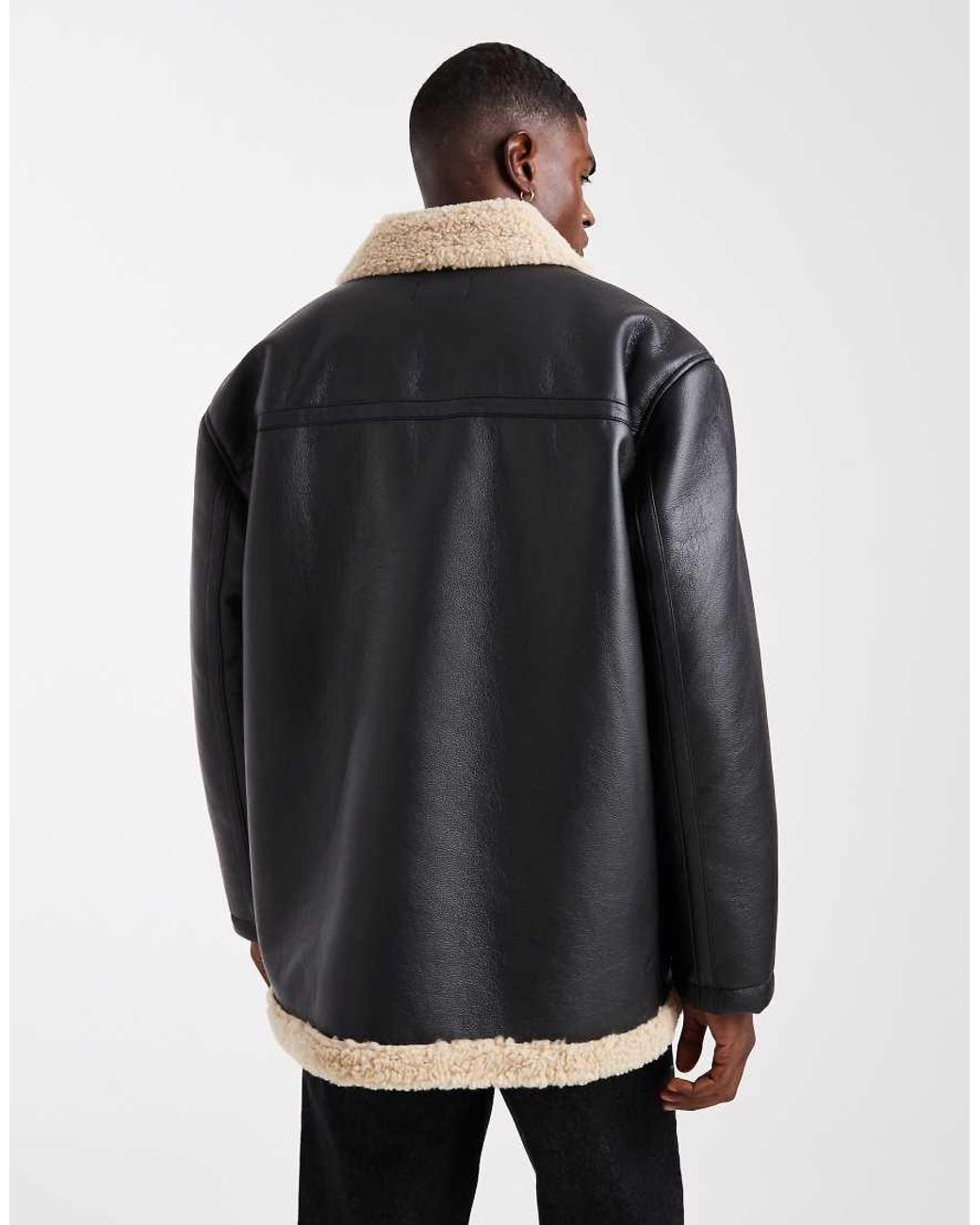 ASOS Gray Oversized Aviator Jacket With Contrast Collar for men