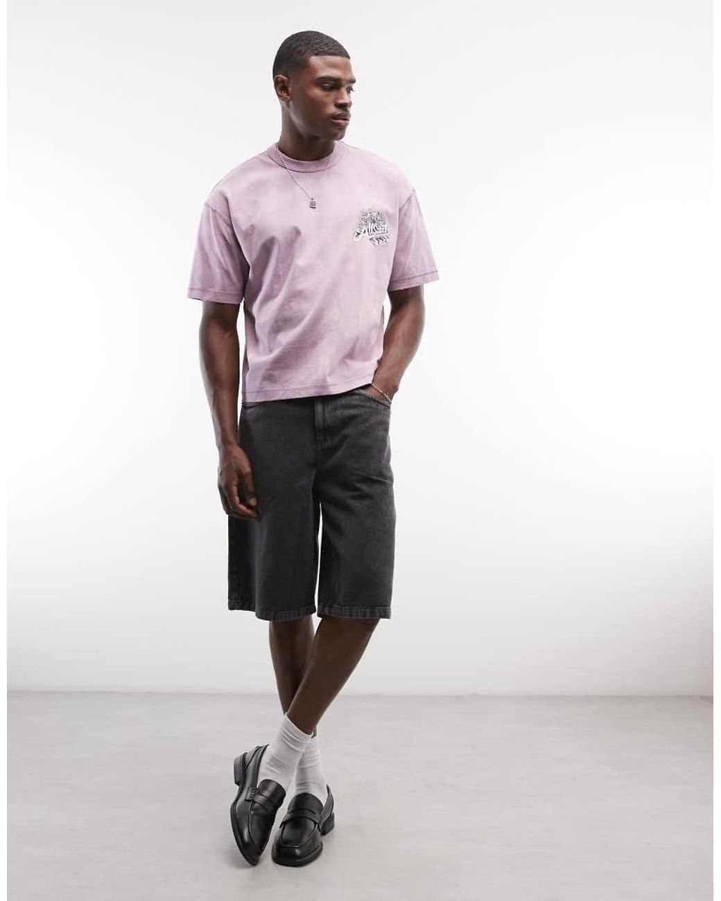 AllSaints Pink Avalon Short Sleeve Graphic Logo T-shirt With Back Print for men