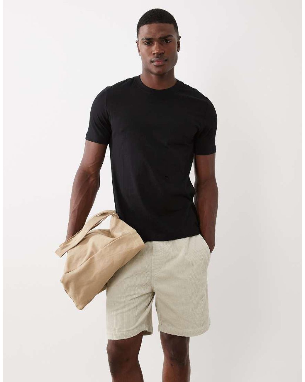 Only & Sons White Pull On Corduroy Shorts for men