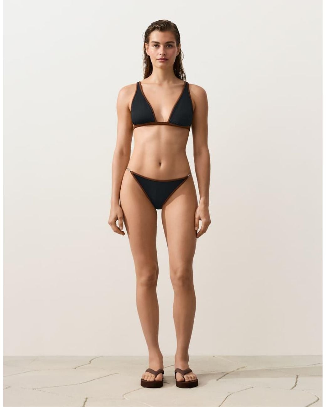 Oysho Black Contrast Braid Halterneck Bikini