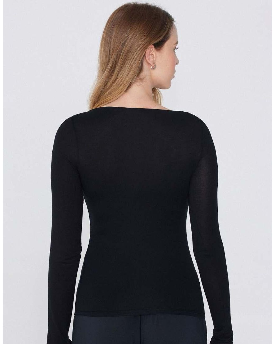 Tezenis Black Long-Sleeved Viscose Top With Boat Neck