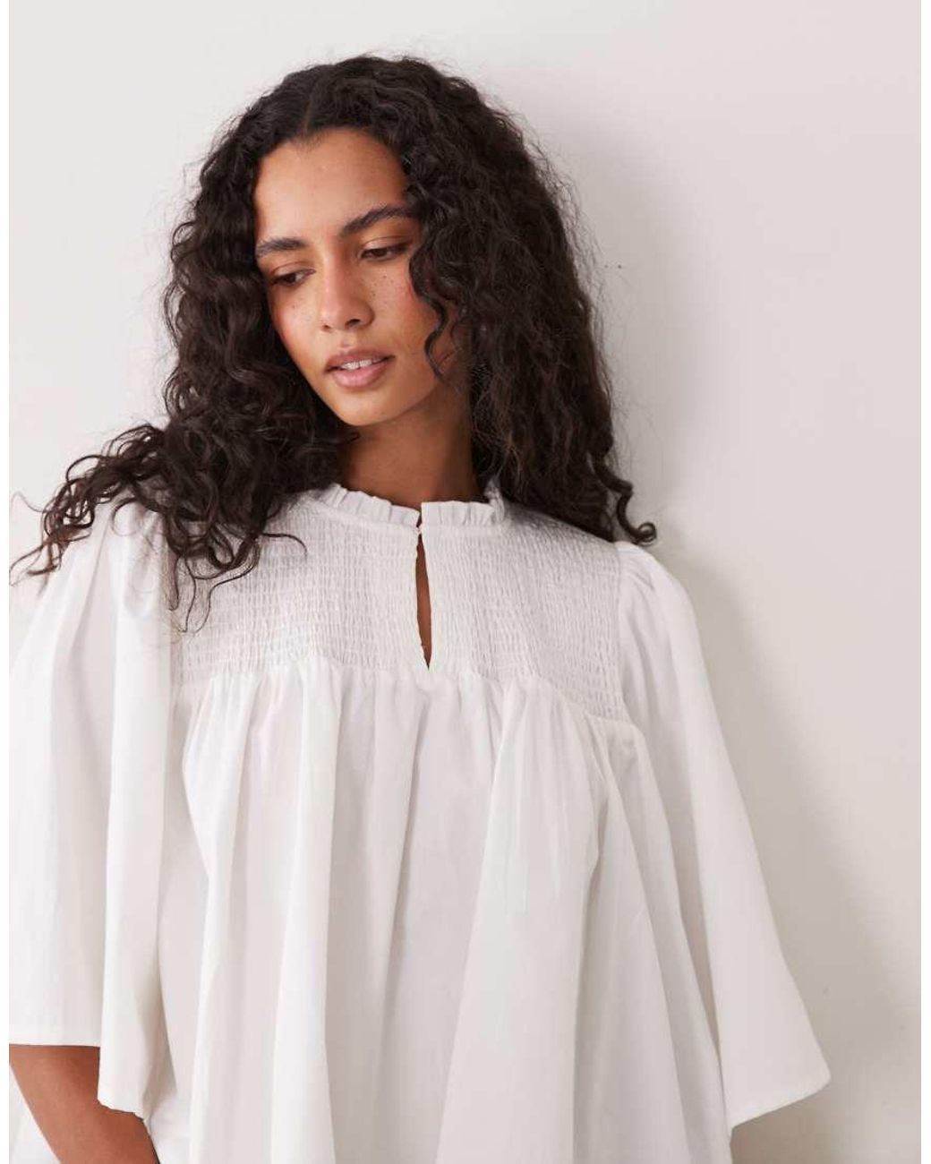 ASOS White Boho Blouse Smock Neck Top