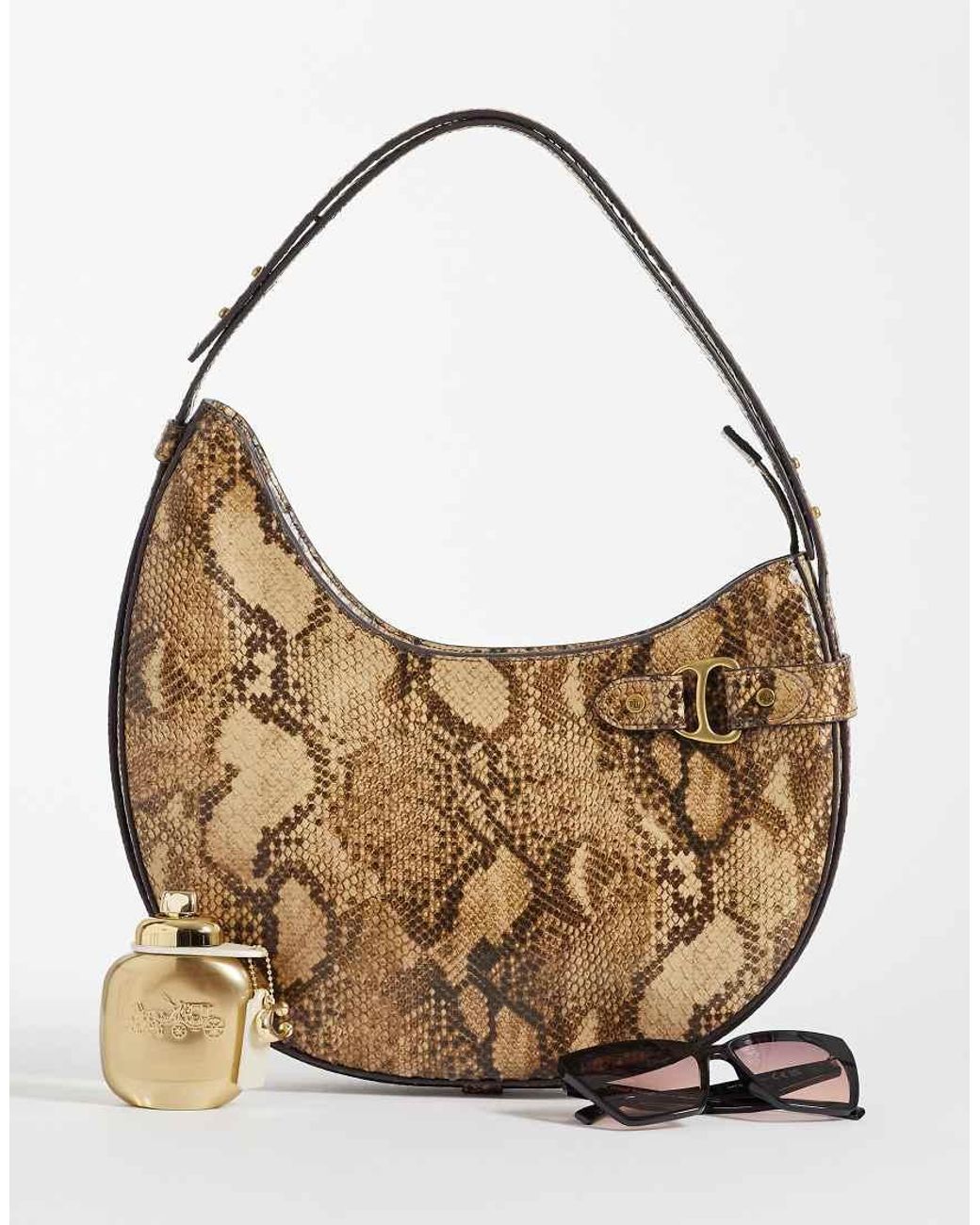 Ralph Lauren Metallic Tasha Snakeskin Curved Bag