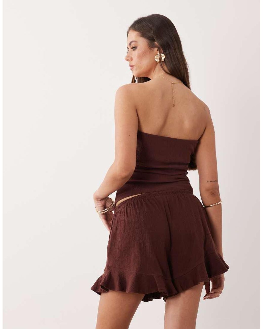 ASOS Brown Mix & Match Cotton Crinkle Ruffle Hem Short