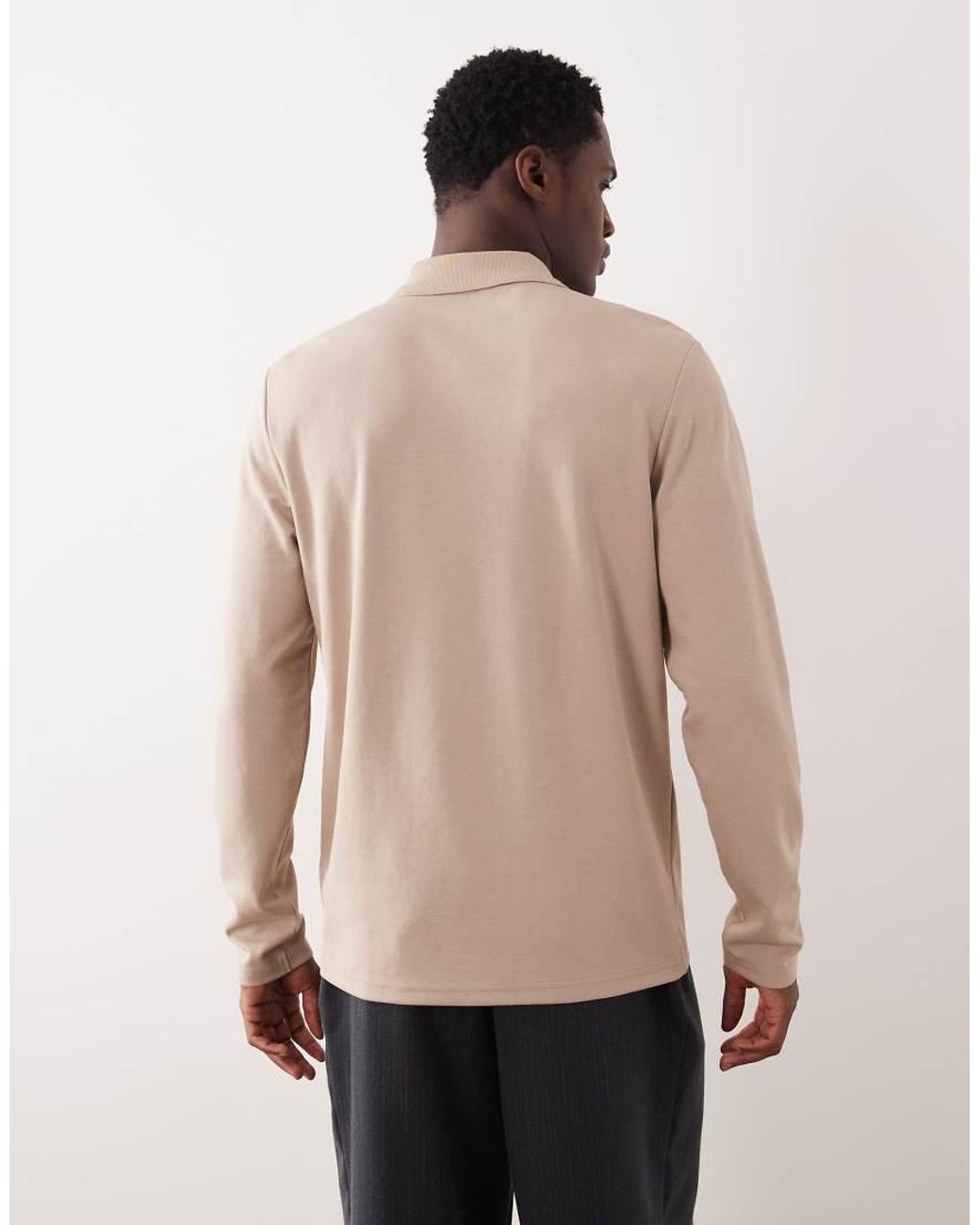 ASOS Natural Breathemax Heavyweight Long Sleeve Zip Polo for men
