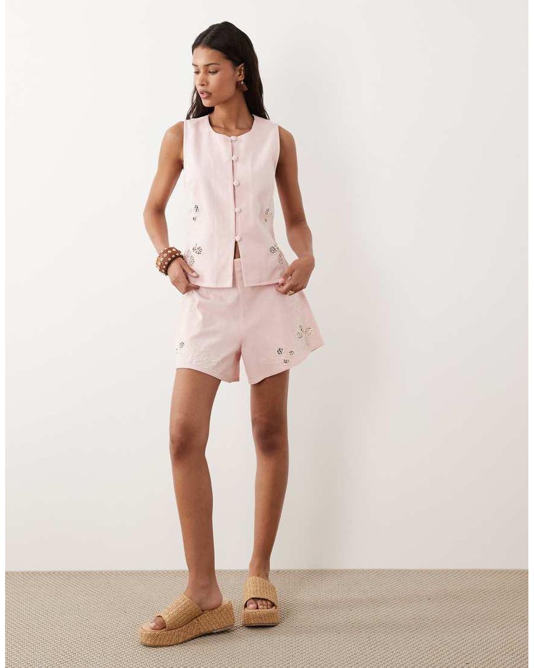 ASOS Pink Denim Shorts With Cutwork Detail