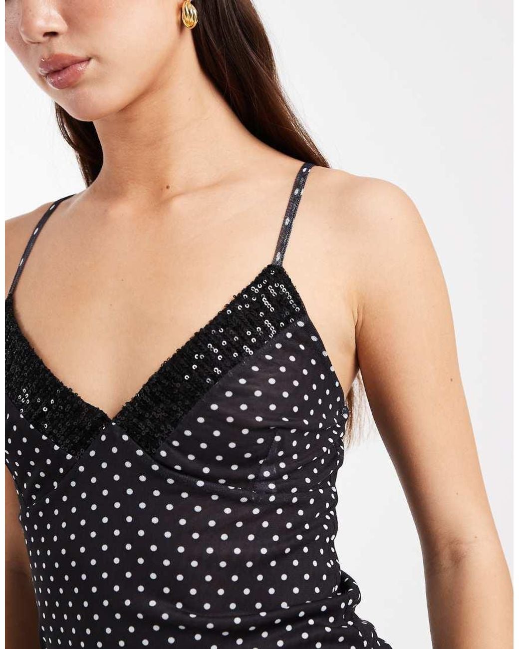 ASOS Black Sequin Trim Mesh Cami Top