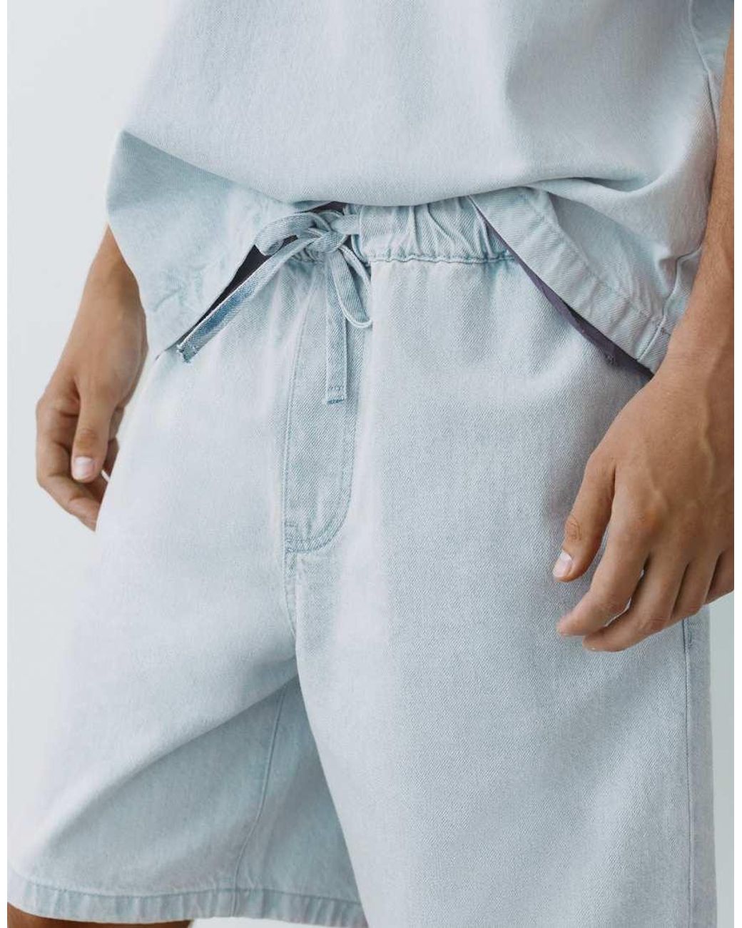 Pull&Bear Blue Relaxed Denim Bermuda Shorts for men
