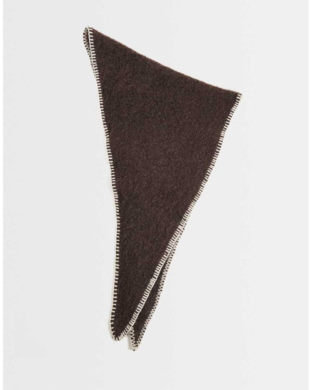 Pieces Brown Triangle Knitted Scarf With Blanket Stitch Trim