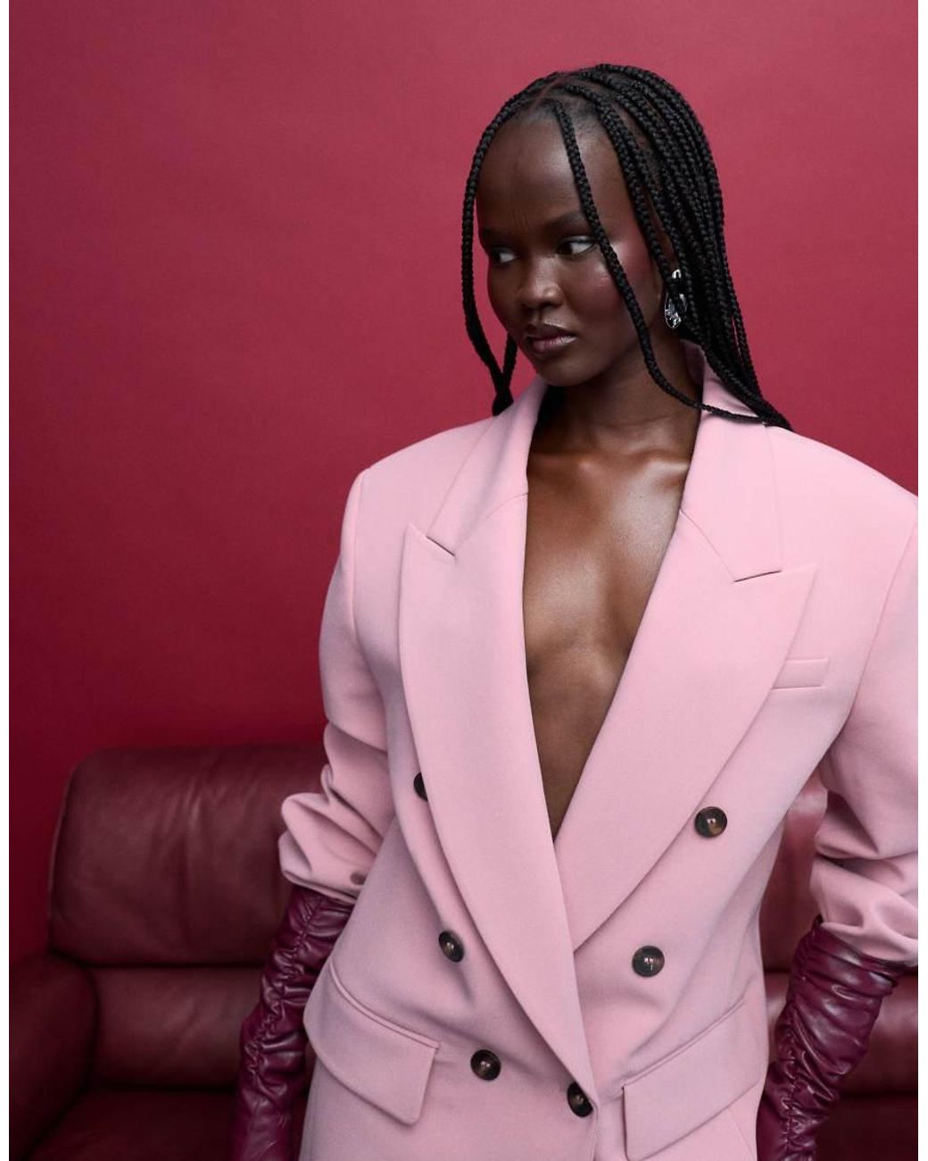 ASOS Pink Power Shoulder Double-breasted Blazer