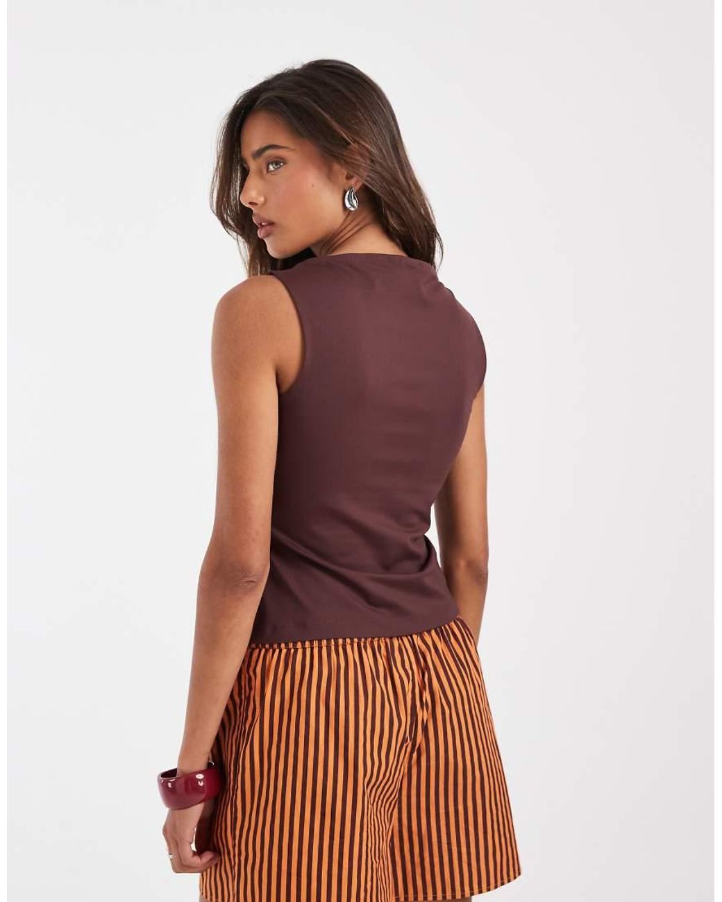 ASOS Brown Polyamide Slinky Boat Neck Top
