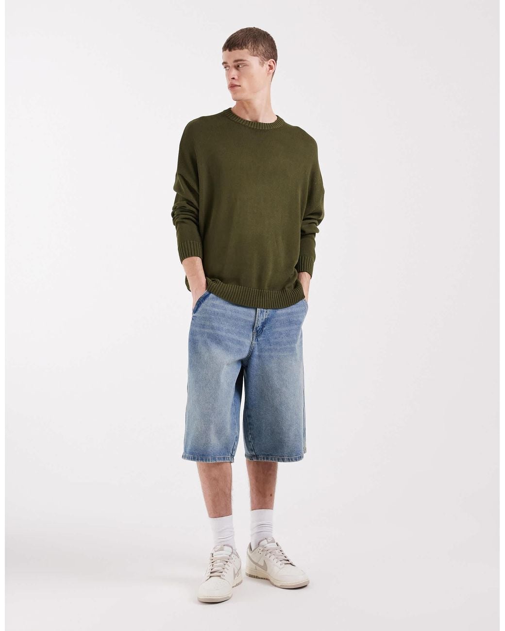 ASOS Green Oversized Knitted Crew Neck Jumper With Marais Back Embroidery for men
