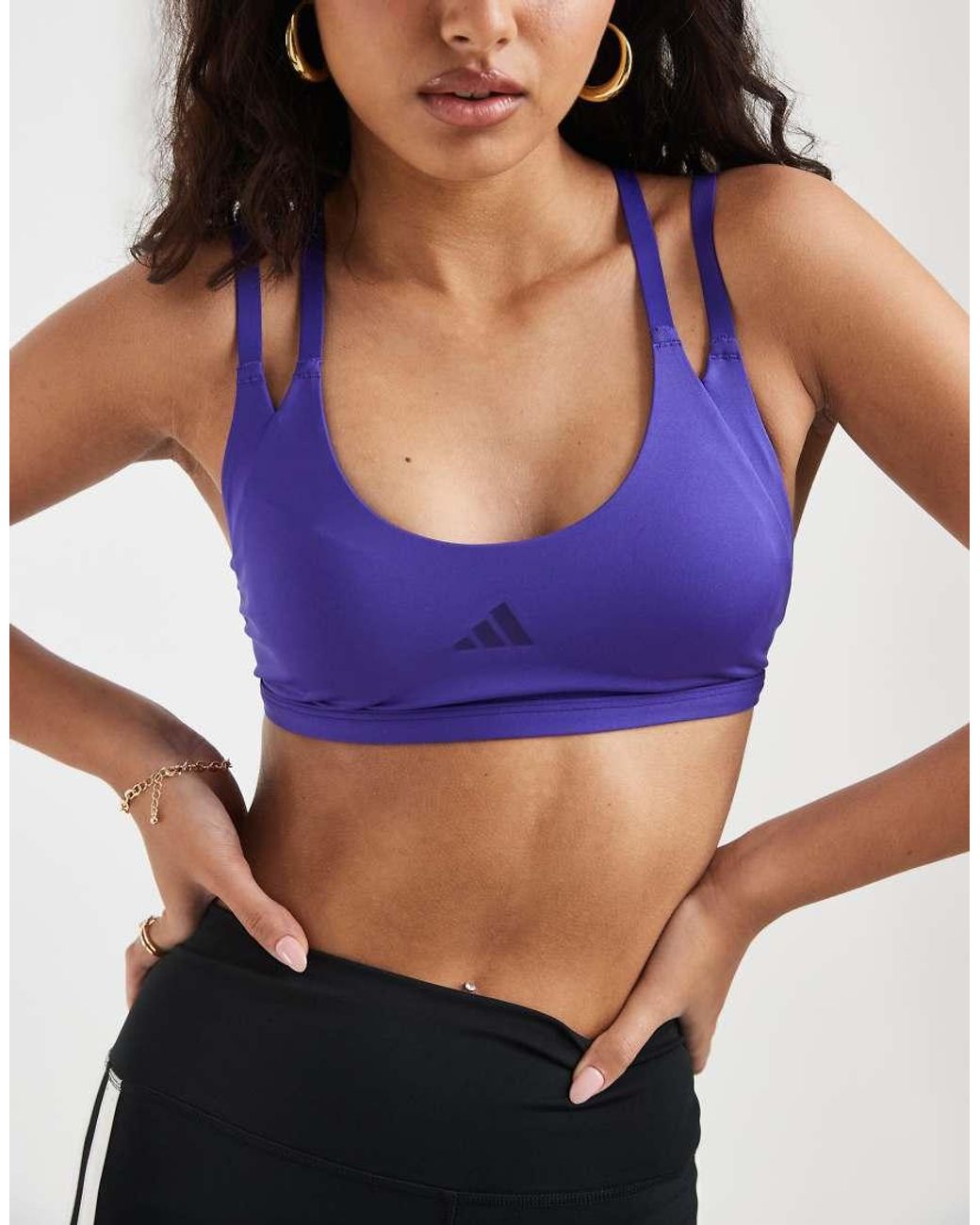 Adidas Originals Blue Adidas Training Optime Light Support Strappy Sports Bra