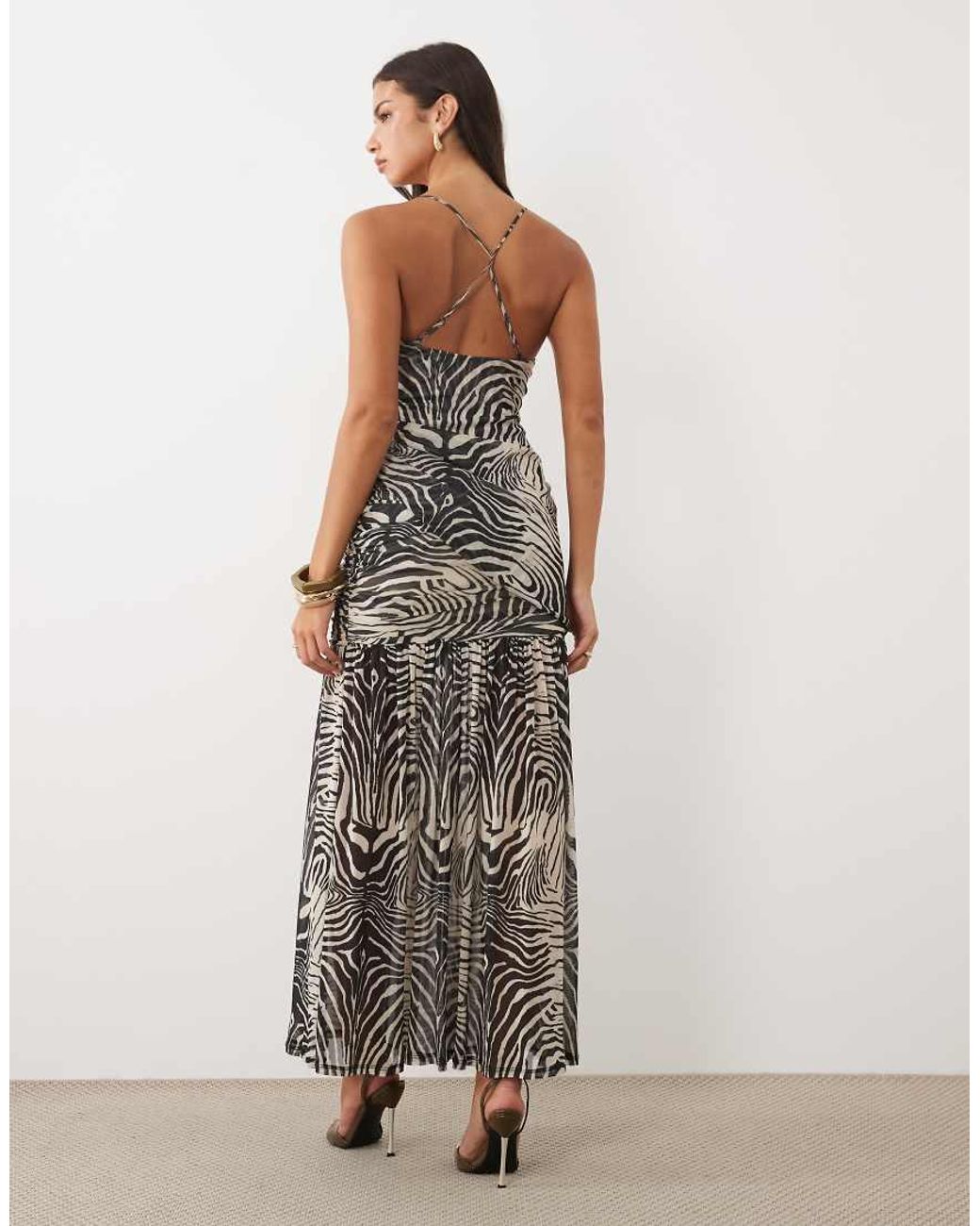 ASOS Multicolor Mesh Sleeveless Asymmetric Drape Maxi Dress