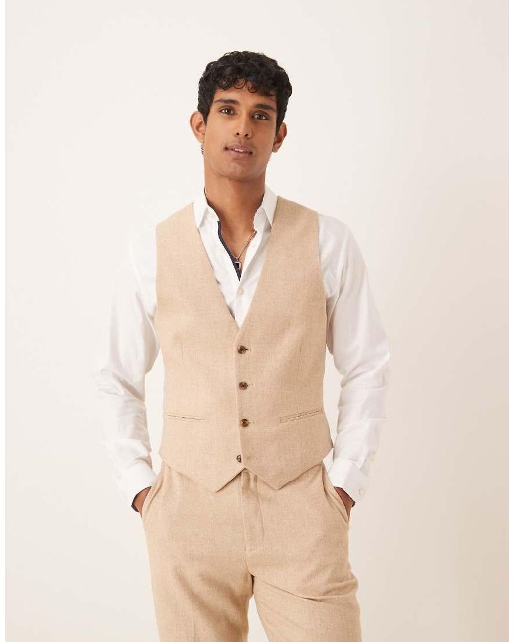 ASOS Natural Slim Wool Blend Suit Waistcoat for men
