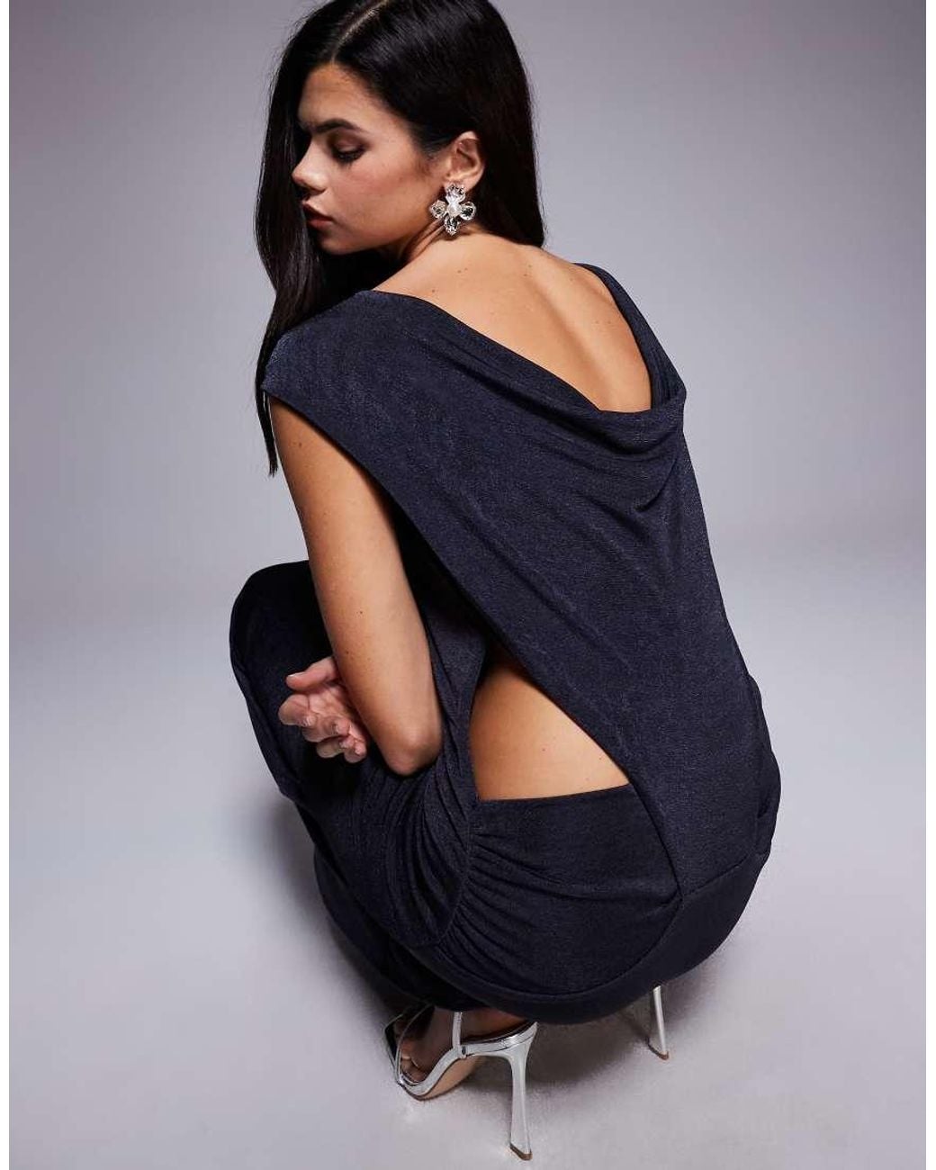 ASOS Blue Highneck Cowl Back Detail Maxi Dress
