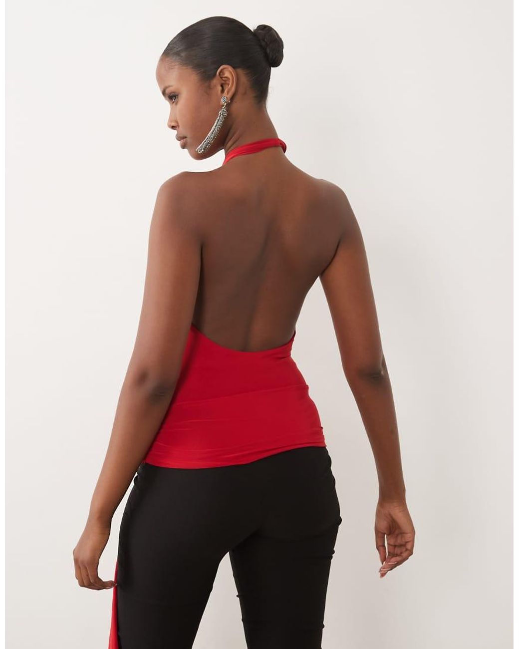 ASOS Red Slinky Cowl Draped Sash Halter Top