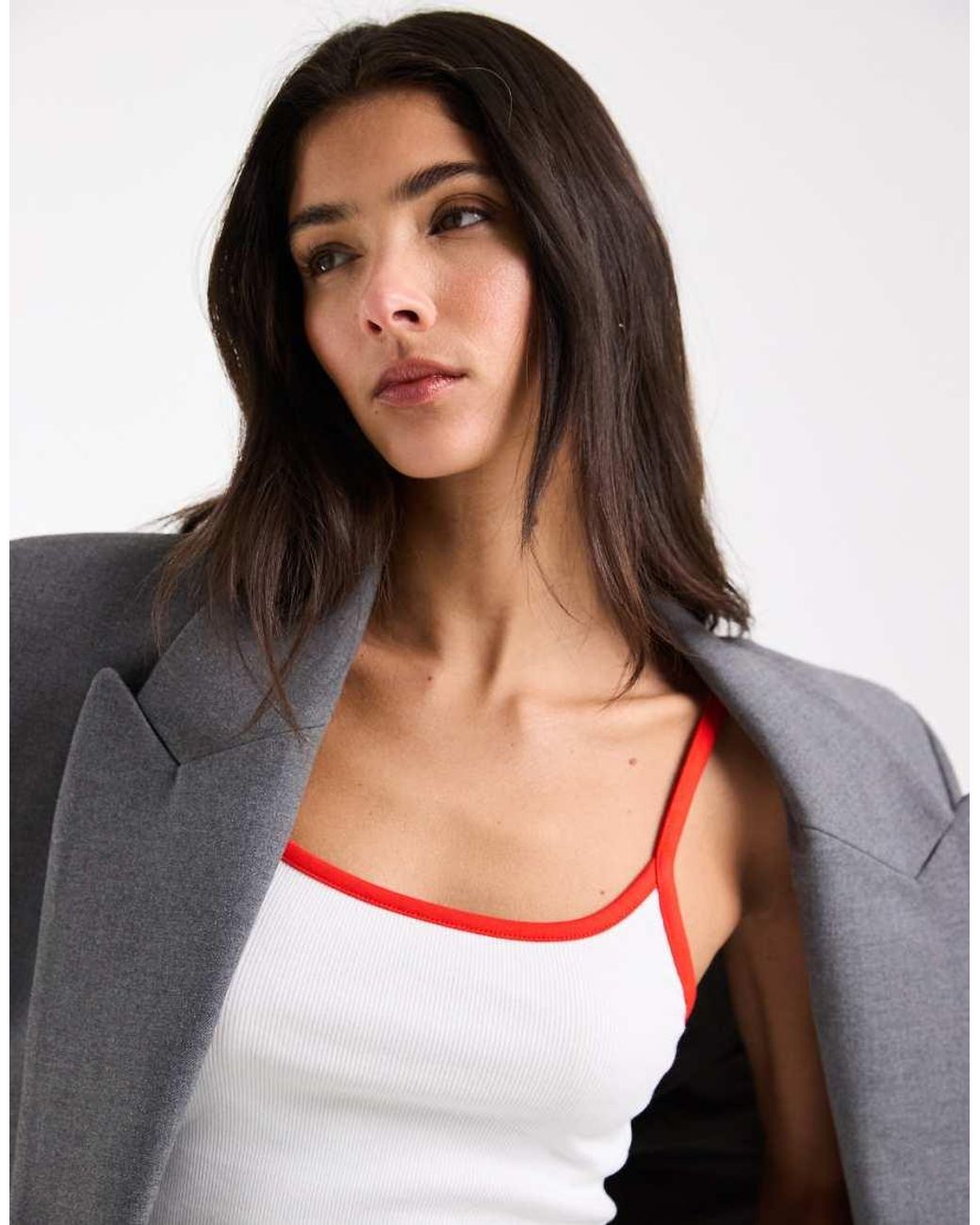 ASOS White Contrast Binding Scoop Detail Vest