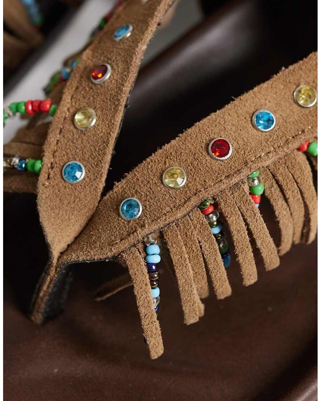 Steve Madden Brown Wendell Embellished Fringed Flat Sandals
