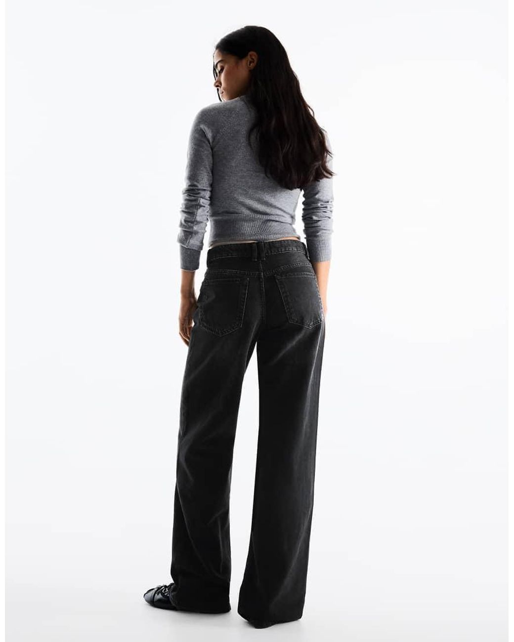 Bershka Red Petite High-waist Wide Straight-leg Jeans