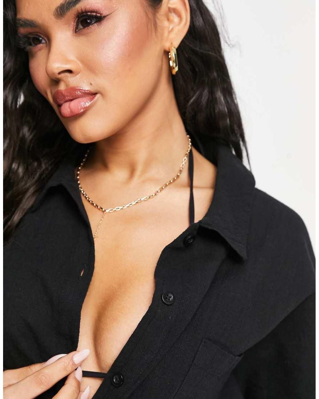 ASOS Black Textured Button Through Beach Shirt