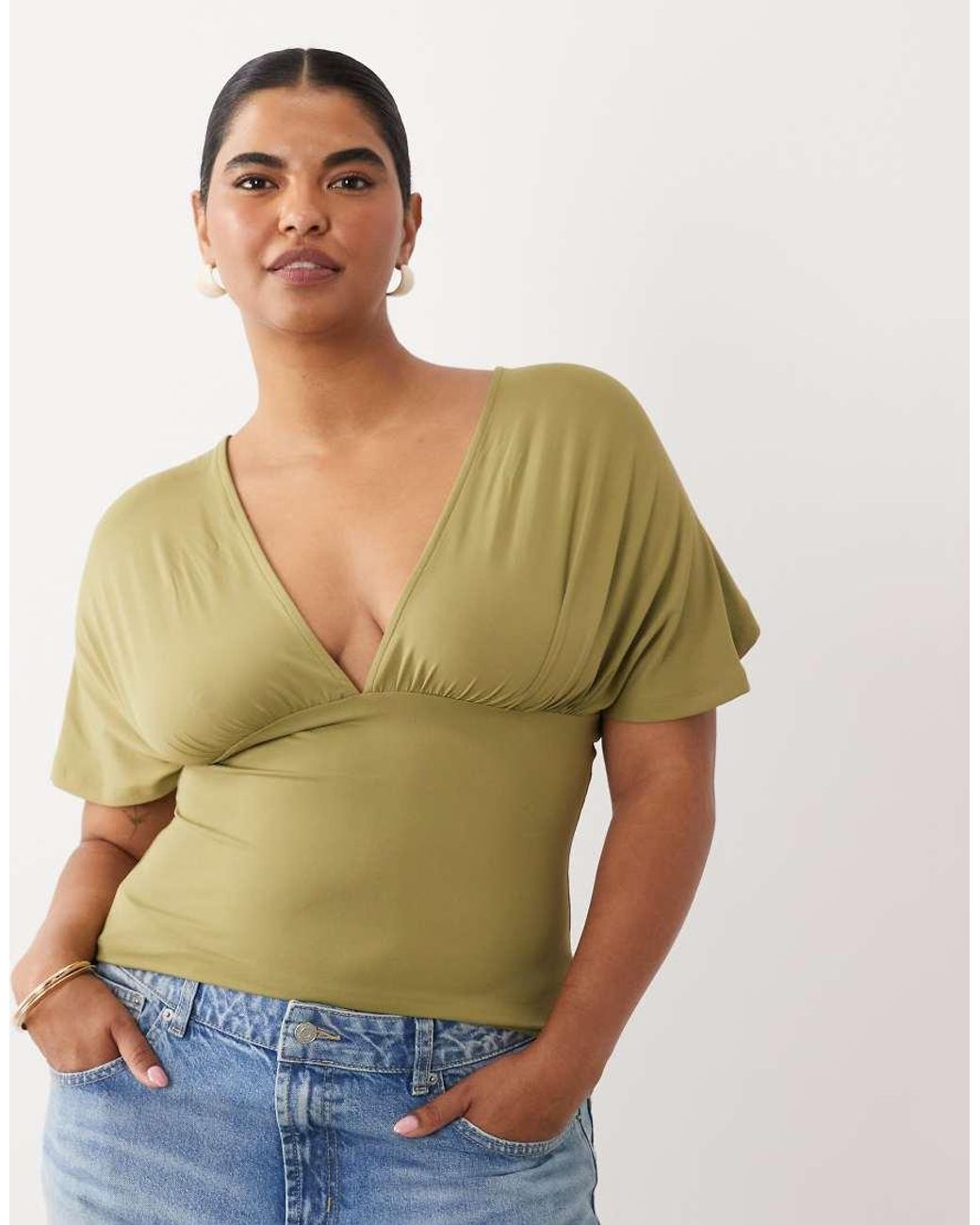 ASOS Green Asos Design Curve Polyamide Plunge Sleeveless Tie Back Top