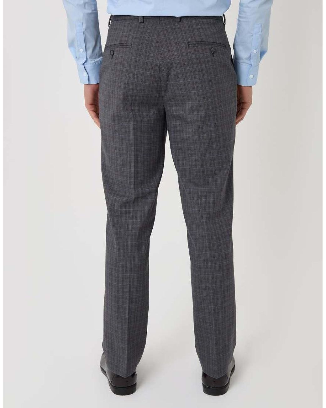 Threadbare Gray Tailored Fit Check Suit Trousers for men