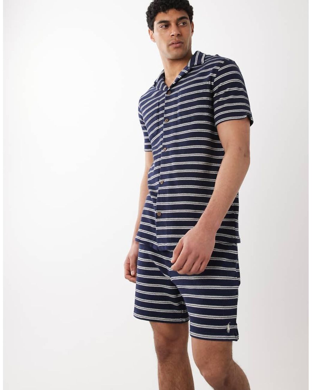 Polo Ralph Lauren Blue Icon Logo Knitted Striped Shorts for men