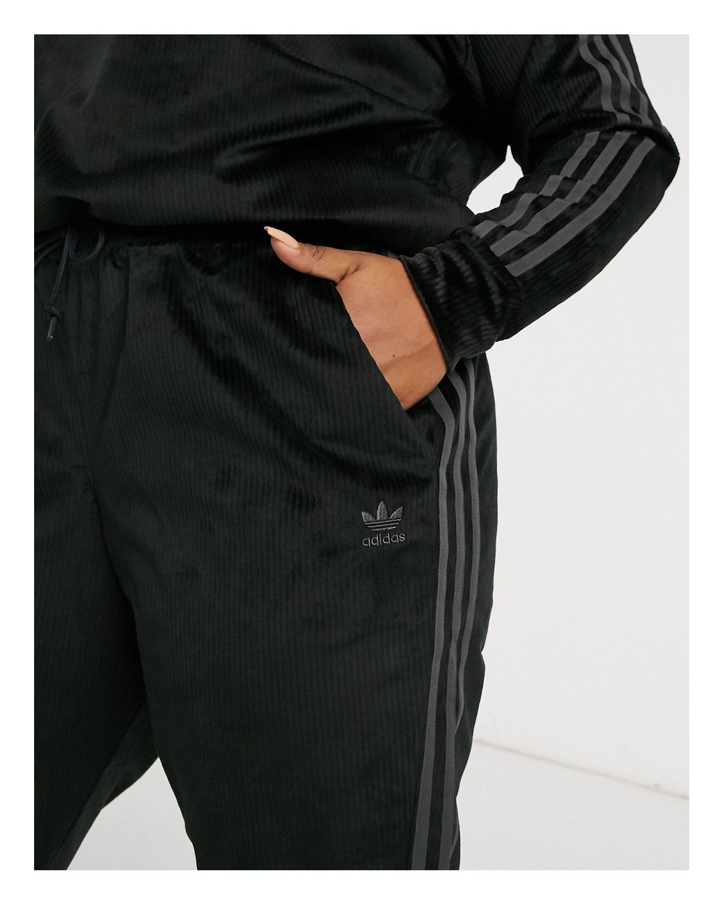 adidas Originals Plus 'comfy Cords' Velvet Corduroy Cuffed joggers in Black  | Lyst Australia