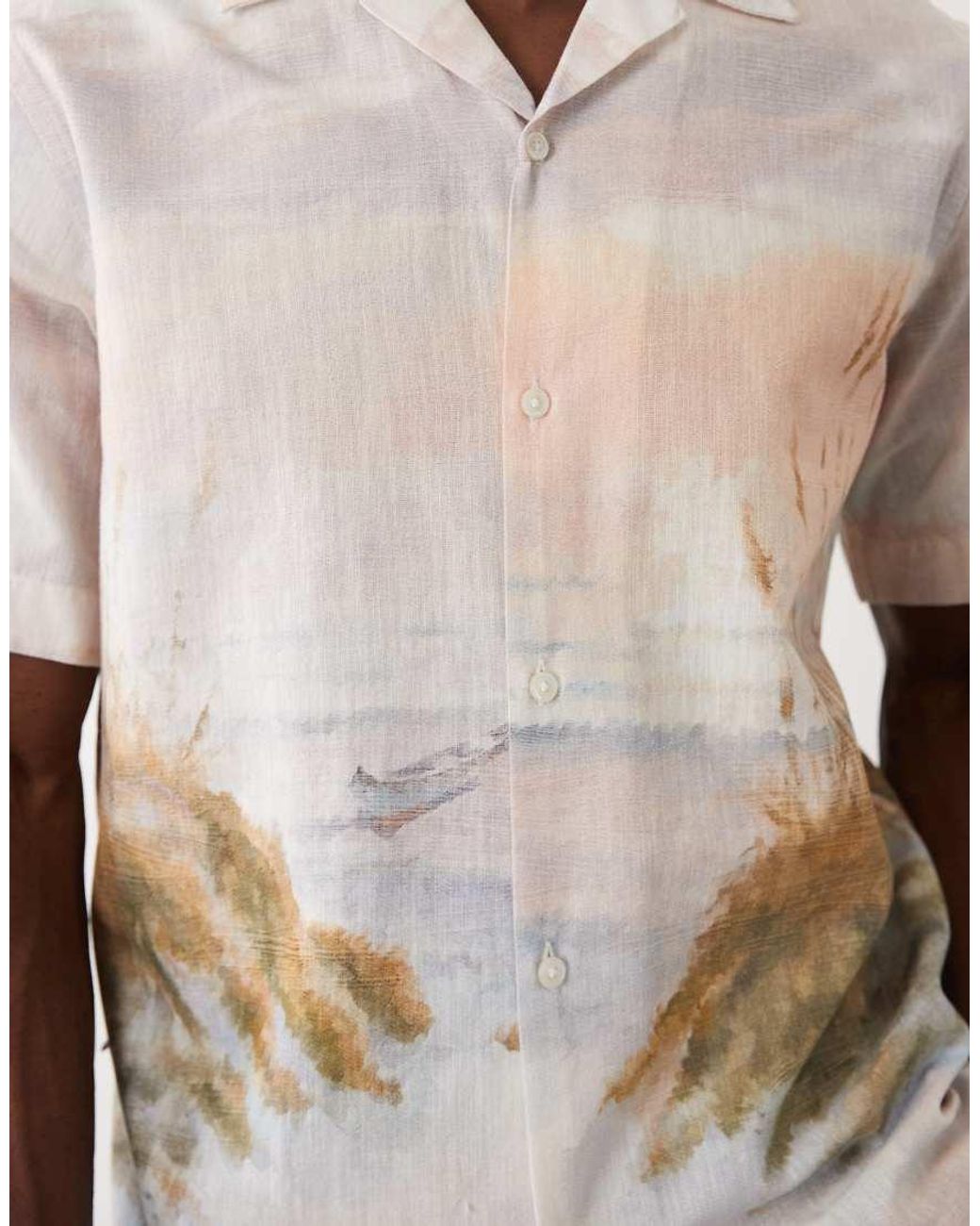 SELECTED Black Short Sleeve Shirt With Sunset Print for men