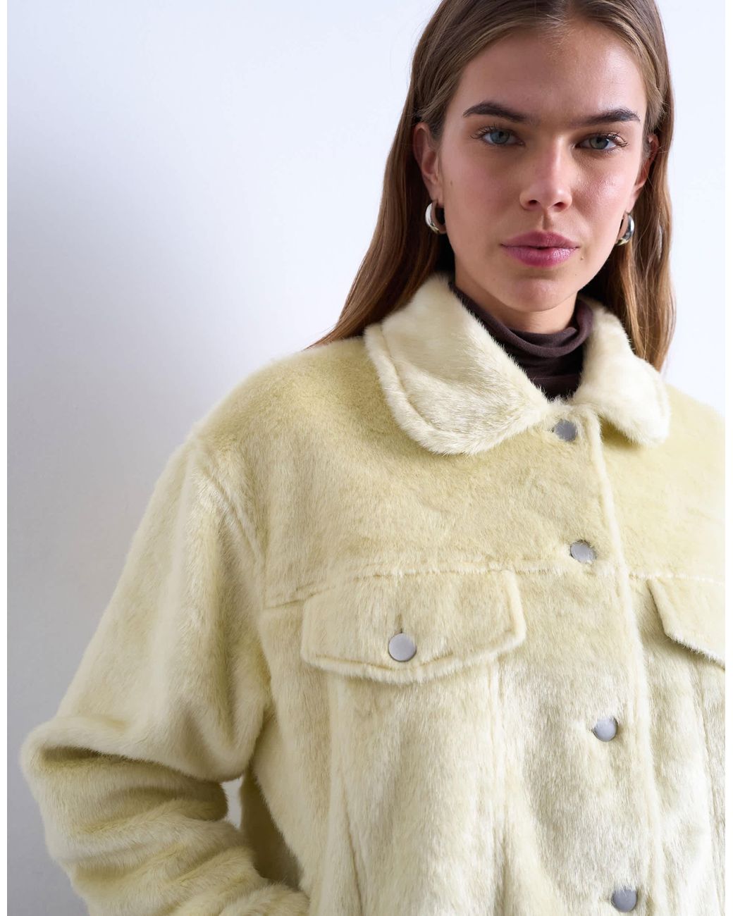 TOPSHOP White – trucker-jacke im western-stil aus kunstpelz