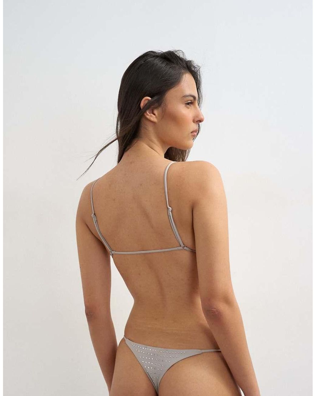 TOPSHOP Brown Mimi Micro Triangle Bikini Top With Gems