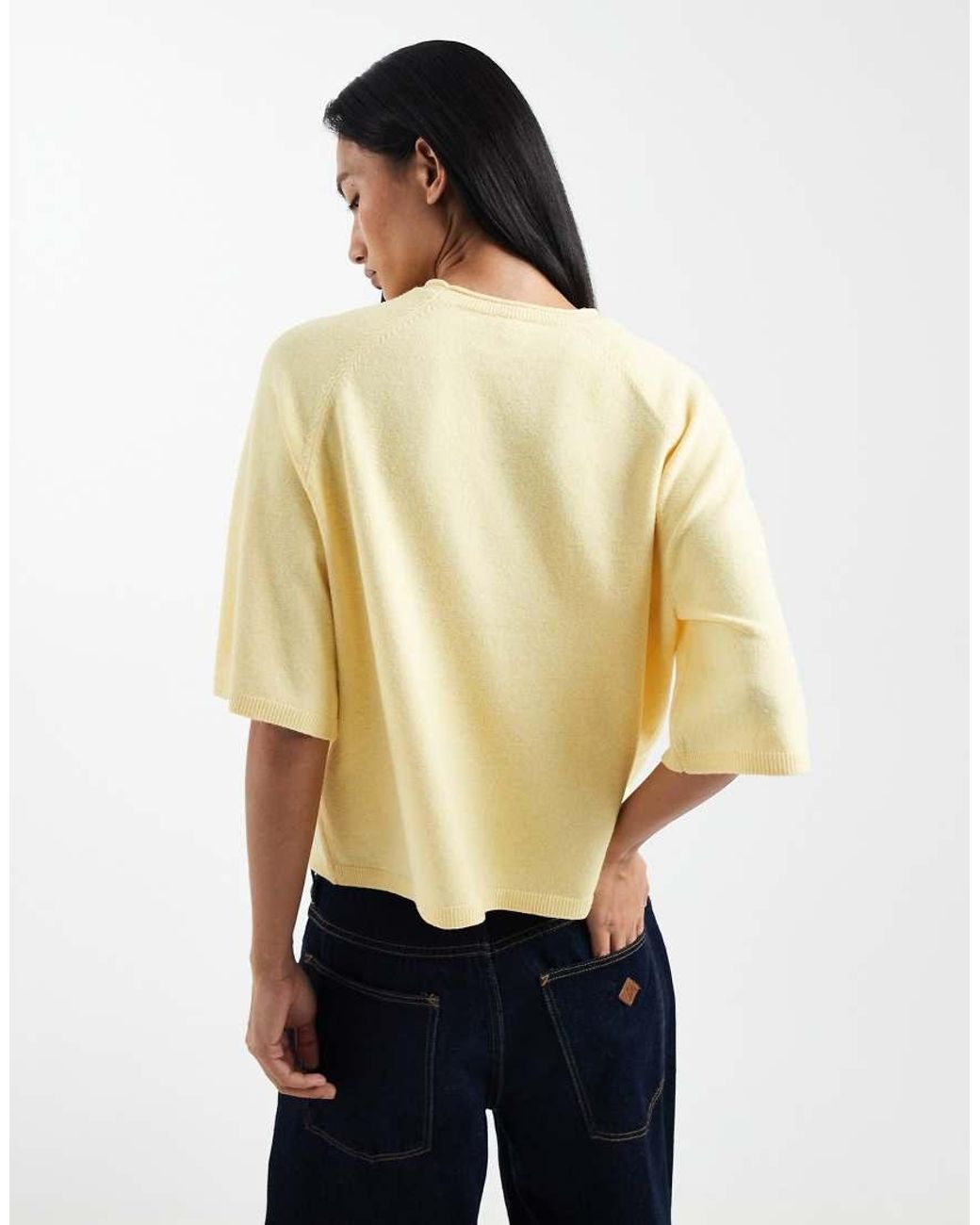 ONLY Yellow Boxy Knitted Short Sleeve Top