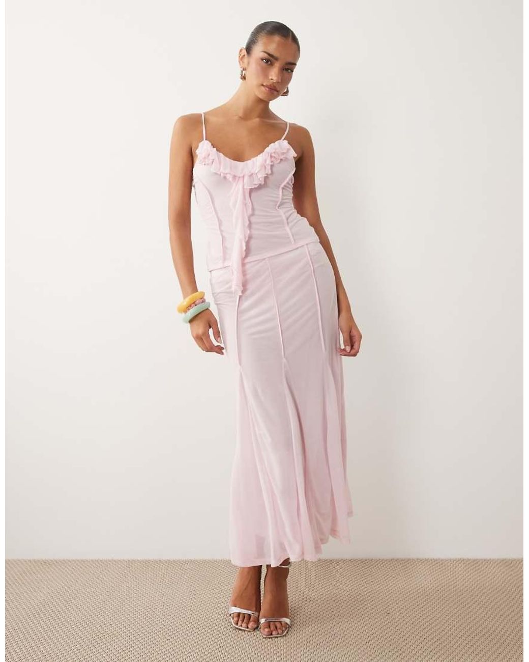 ASOS Pink Co-ord Stretch Chiffon Ruffle Cami Top