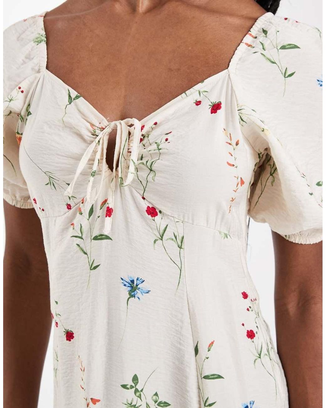 Vero Moda White Puff Sleeve Tie Front Detail Maxi Dress