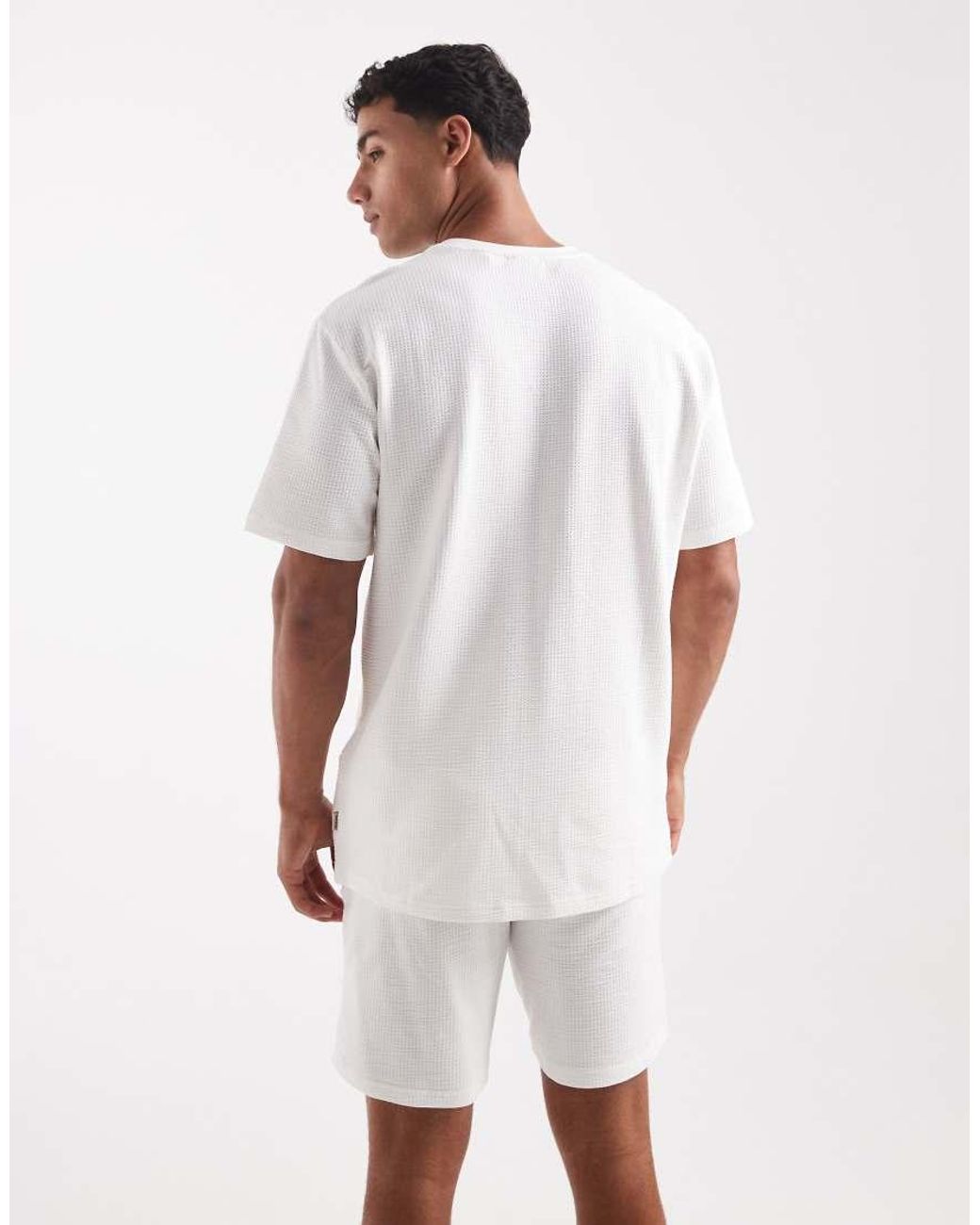 Only & Sons White Short Sleeve Waffle T-shirt Co-ord for men