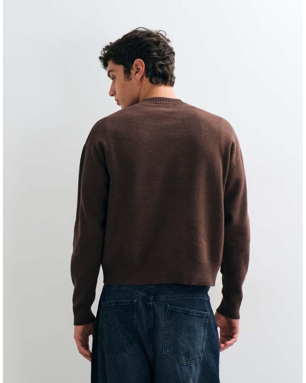 Only & Sons Gray Boxy Fit Crew Neck Sweater With Leave Blank Varsity Print for men