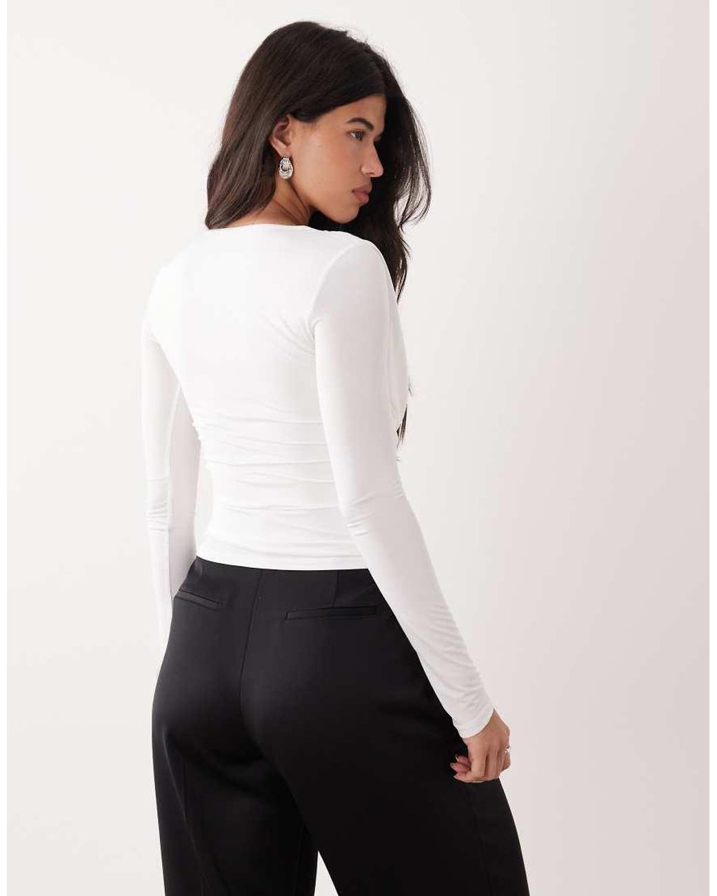 ASOS White Cowl Neck Long Sleeve Top